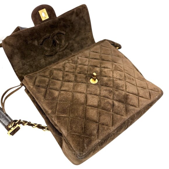 CHANEL Vintage CC Logo Suede Matelasse Backpack Bag Turn Rock Brown  [106046] - Picture 13 of 15